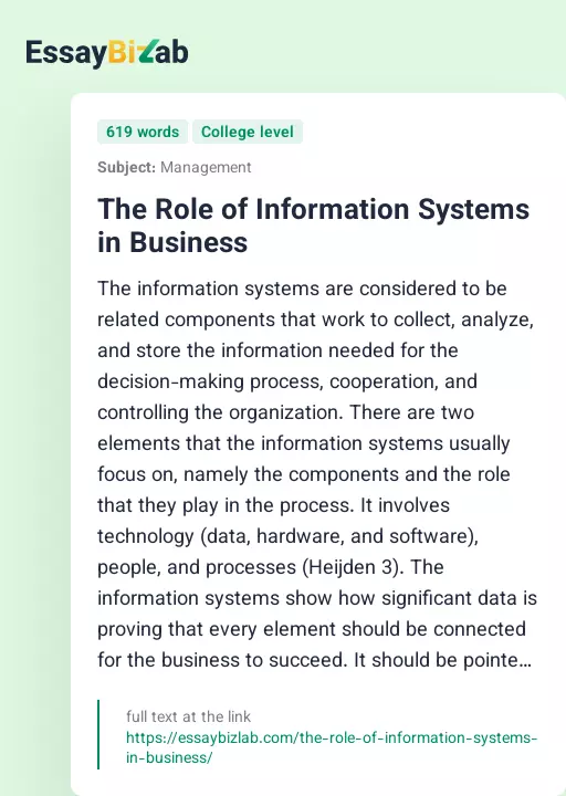 The Role of Information Systems in Business - Essay Preview