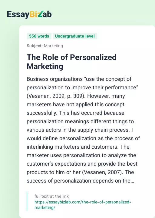 The Role of Personalized Marketing - Essay Preview