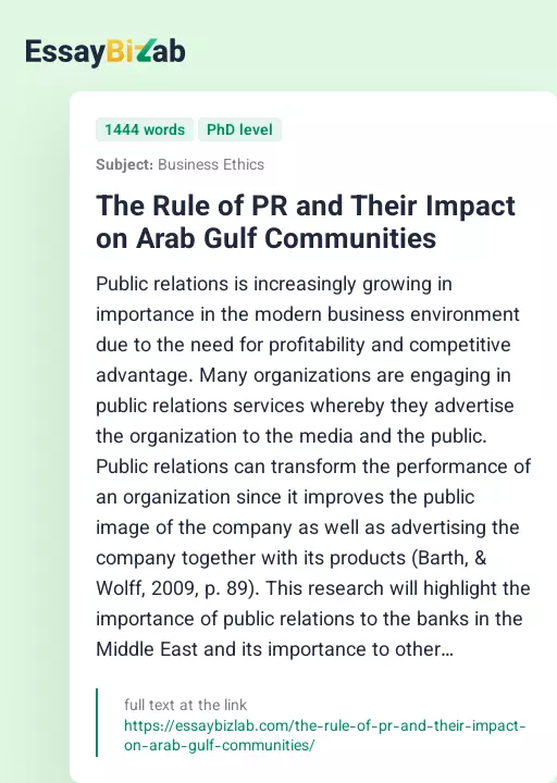 The Rule of PR and Their Impact on Arab Gulf Communities - Essay Preview