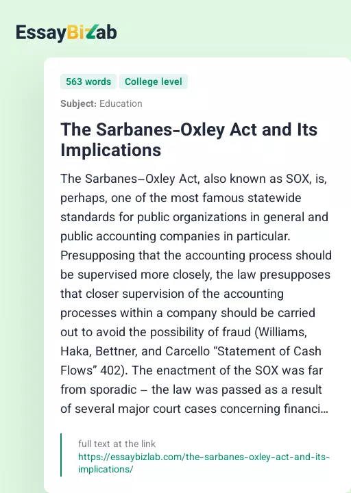 The Sarbanes-Oxley Act and Its Implications - Essay Preview