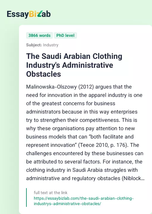 The Saudi Arabian Clothing Industry's Administrative Obstacles - Essay Preview