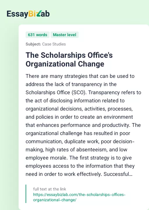 The Scholarships Office's Organizational Change - Essay Preview