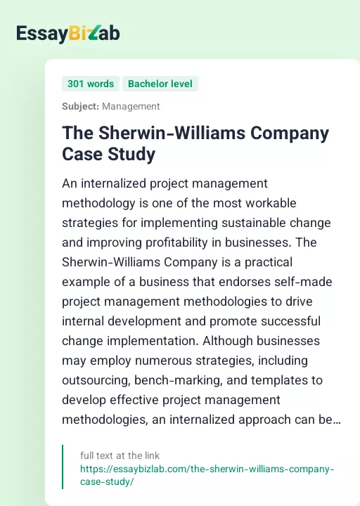 The Sherwin-Williams Company Case Study - Essay Preview