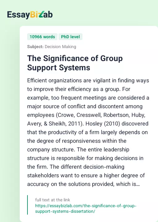 The Significance of Group Support Systems - Essay Preview