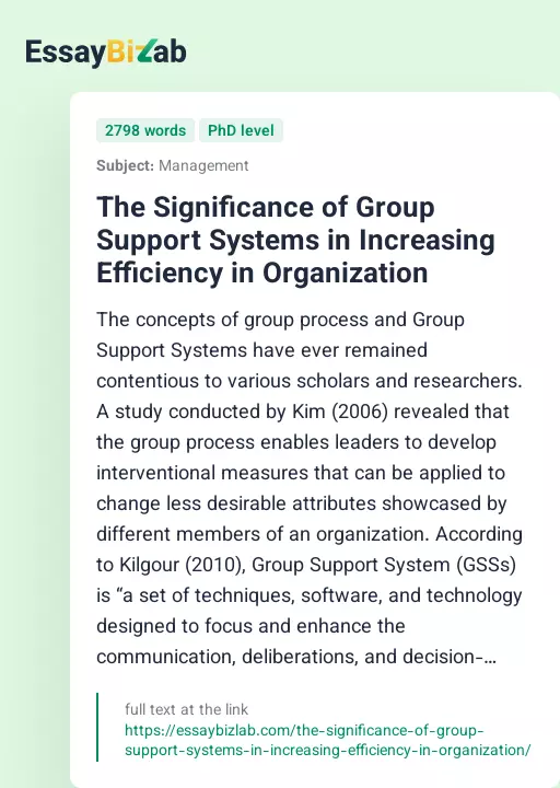 The Significance of Group Support Systems in Increasing Efficiency in Organization - Essay Preview