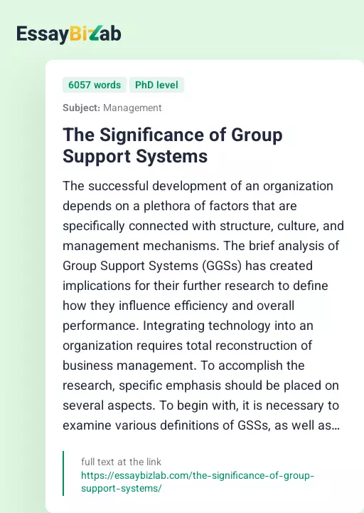The Significance of Group Support Systems - Essay Preview