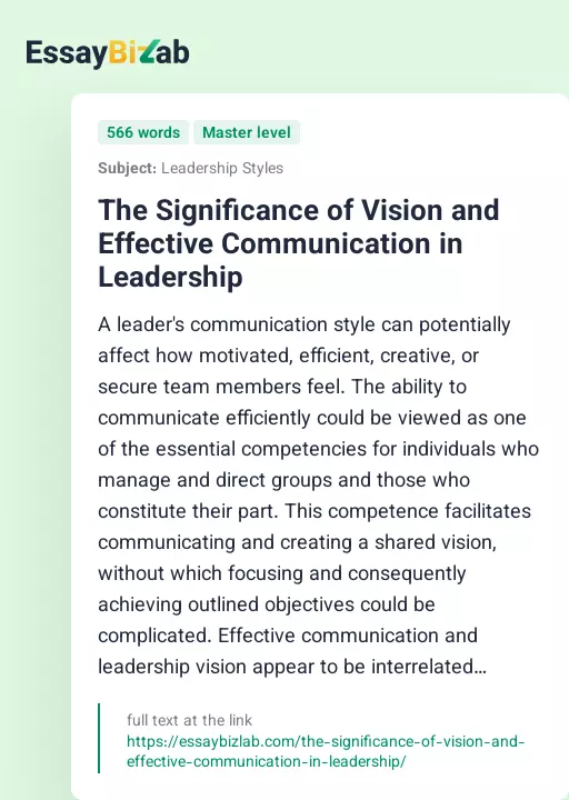 The Significance of Vision and Effective Communication in Leadership - Essay Preview