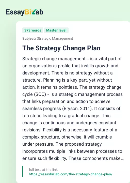 The Strategy Change Plan - Essay Preview