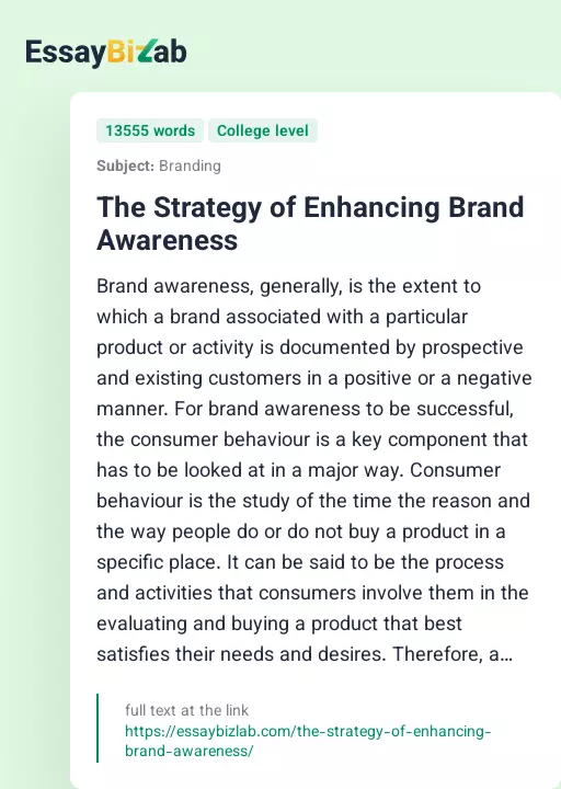 The Strategy of Enhancing Brand Awareness - Essay Preview