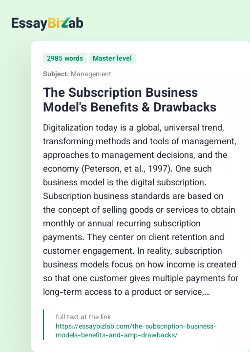 The Subscription Business Model's Benefits & Drawbacks - Essay Preview