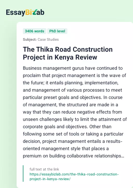 The Thika Road Construction Project in Kenya Review - Essay Preview