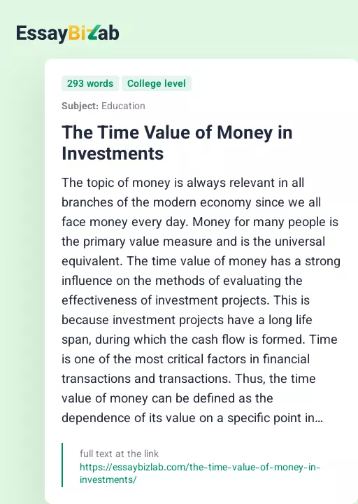 The Time Value of Money in Investments - Essay Preview