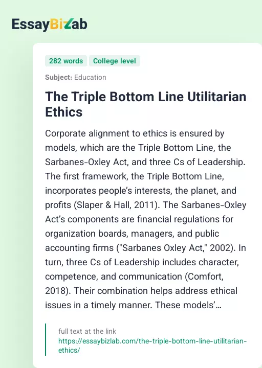 The Triple Bottom Line Utilitarian Ethics - Essay Preview