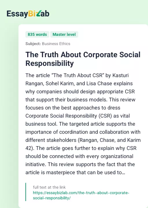 The Truth About Corporate Social Responsibility - Essay Preview