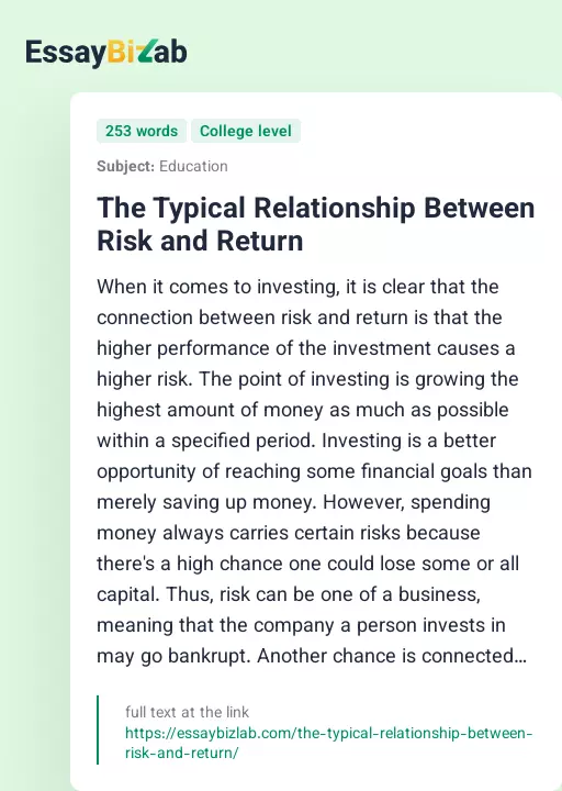 The Typical Relationship Between Risk and Return - Essay Preview