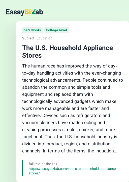 The U.S. Household Appliance Stores - Essay Preview