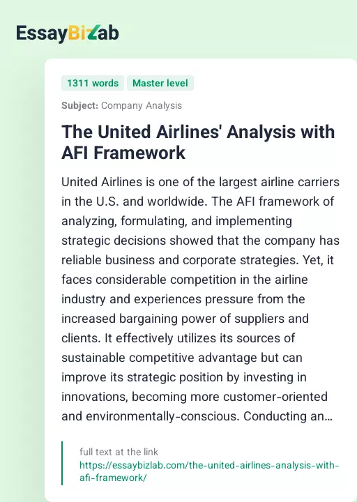 The United Airlines' Analysis with AFI Framework - Essay Preview