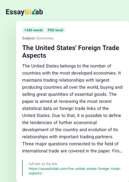 The United States' Foreign Trade Aspects - Essay Preview