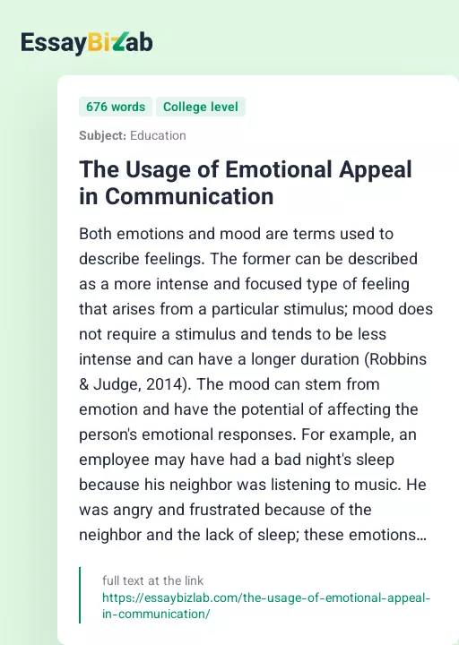 The Usage of Emotional Appeal in Communication - Essay Preview