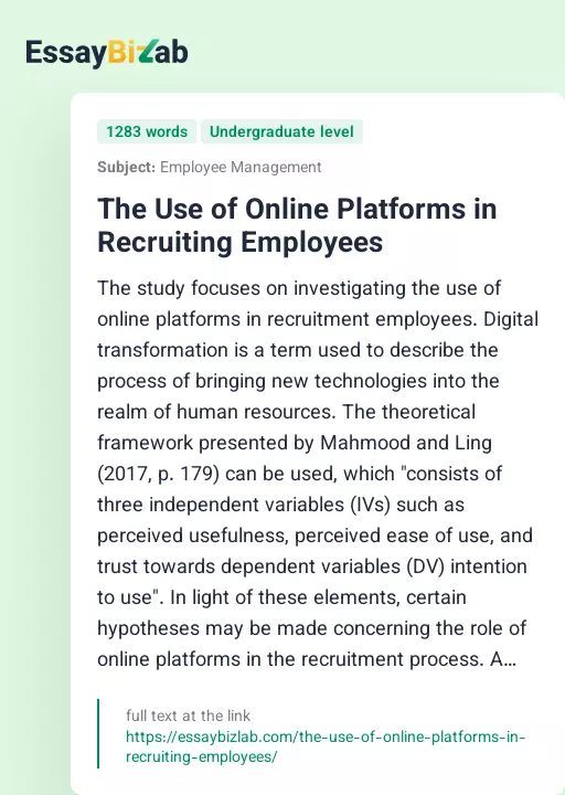 The Use of Online Platforms in Recruiting Employees - Essay Preview