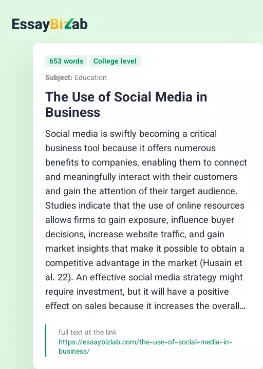 The Use of Social Media in Business - Essay Preview