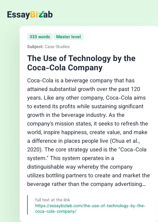 The Use of Technology by the Coca-Cola Company - Essay Preview