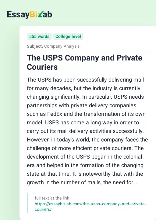 The USPS Company and Private Couriers - Essay Preview