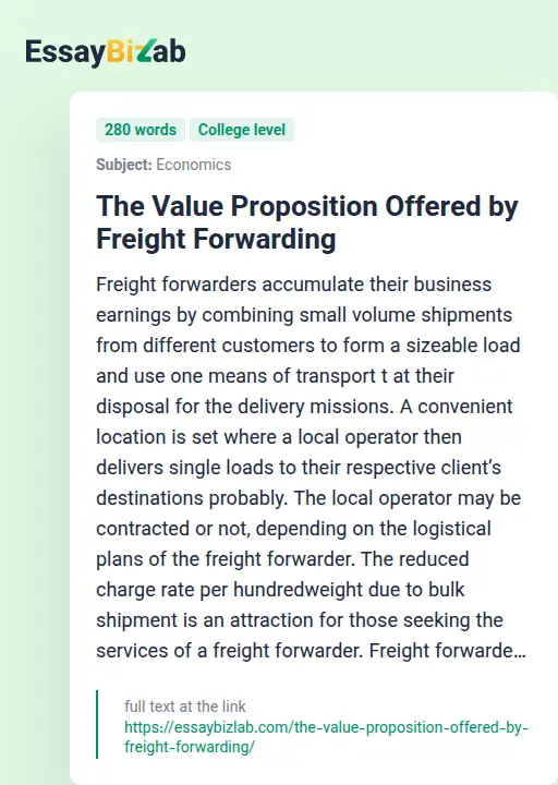 The Value Proposition Offered by Freight Forwarding - Essay Preview