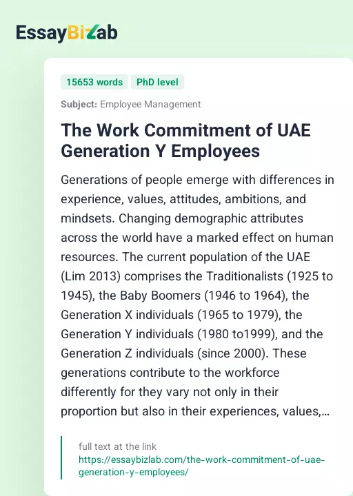The Work Commitment of UAE Generation Y Employees - Essay Preview