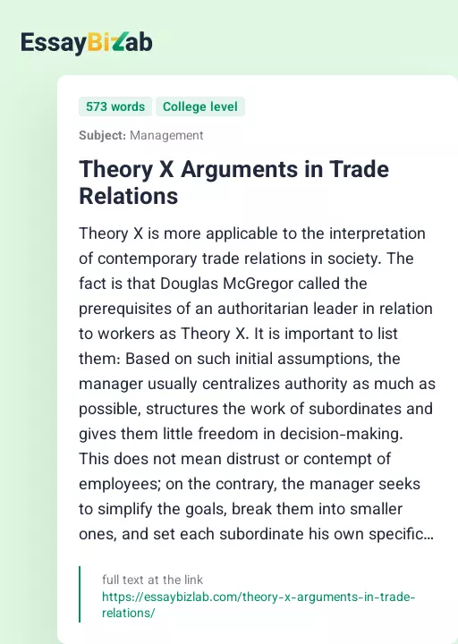 Theory X Arguments in Trade Relations - Essay Preview
