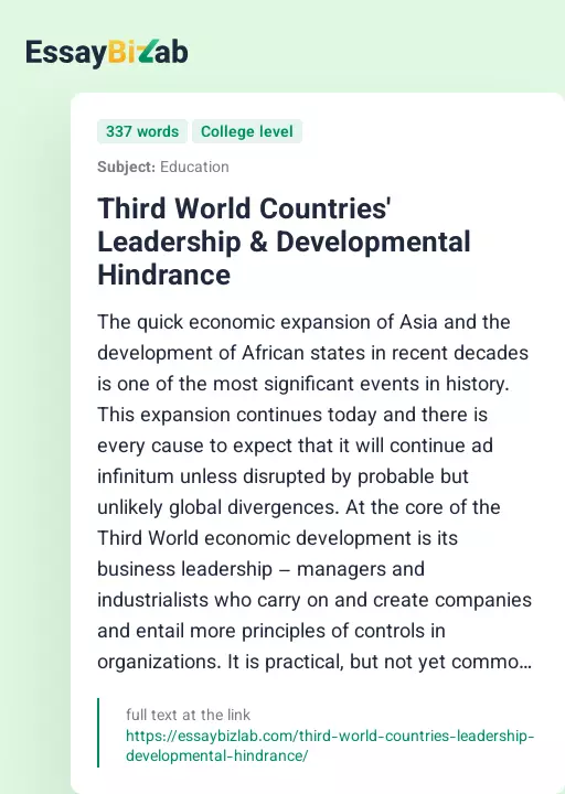 Third World Countries' Leadership & Developmental Hindrance - Essay Preview