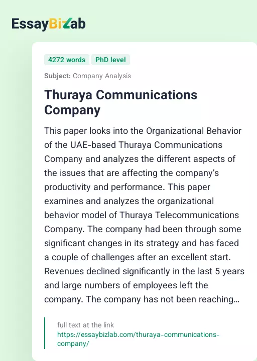 Thuraya Communications Company - Essay Preview