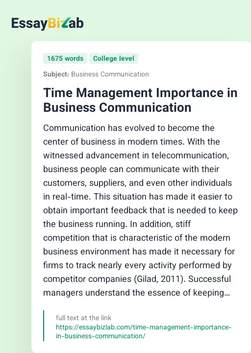 Time Management Importance in Business Communication - Essay Preview