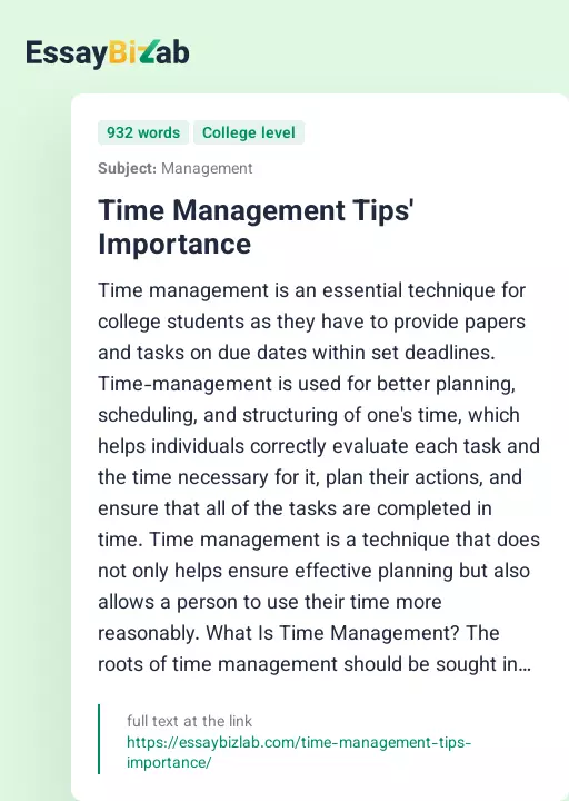 Time Management Tips' Importance - Essay Preview