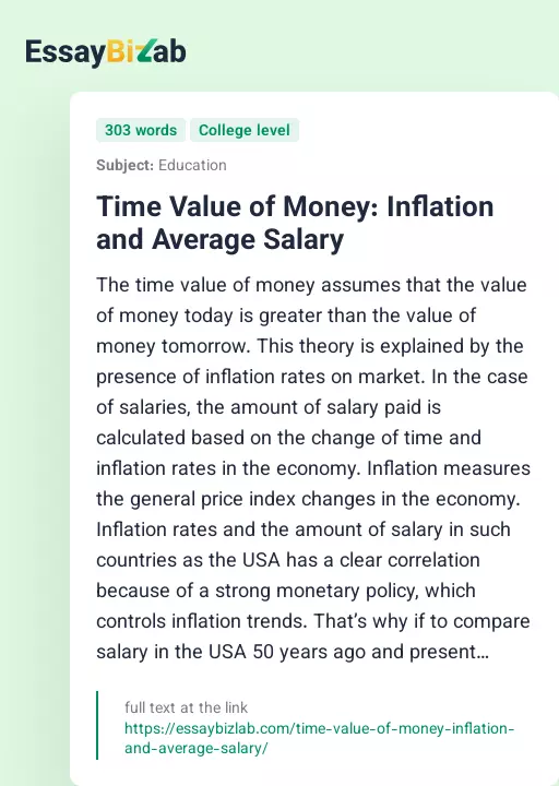 Time Value of Money: Inflation and Average Salary - Essay Preview