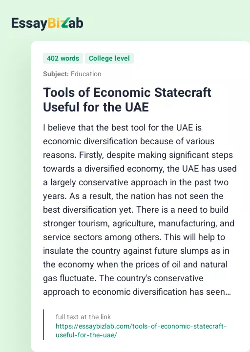 Tools of Economic Statecraft Useful for the UAE - Essay Preview