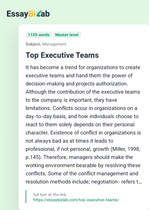 Top Executive Teams - Essay Preview