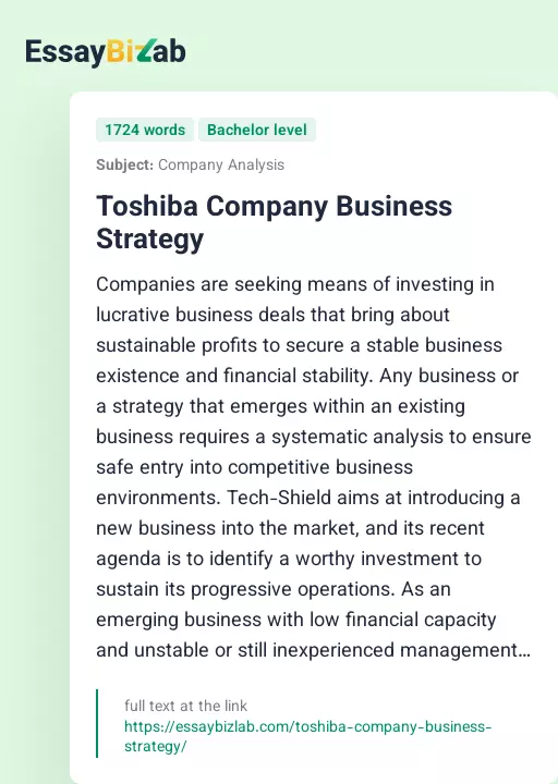 Toshiba Company Business Strategy - Essay Preview