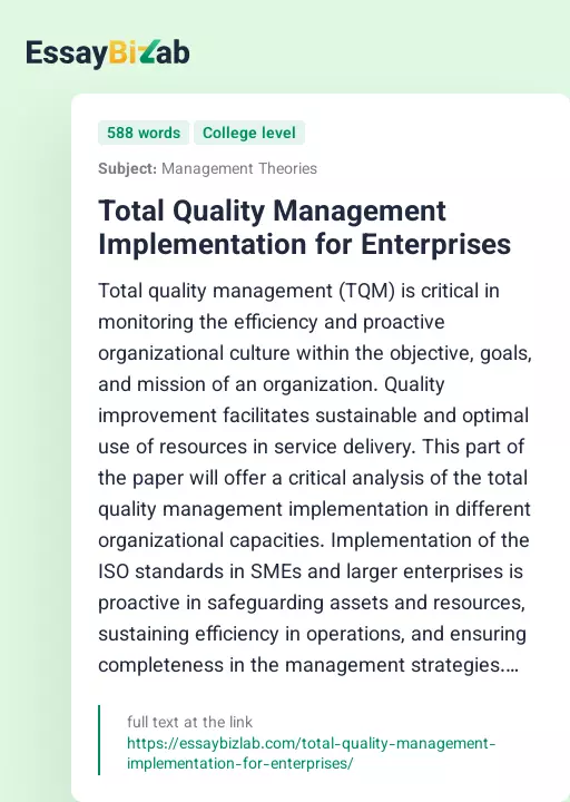 Total Quality Management Implementation for Enterprises - Essay Preview