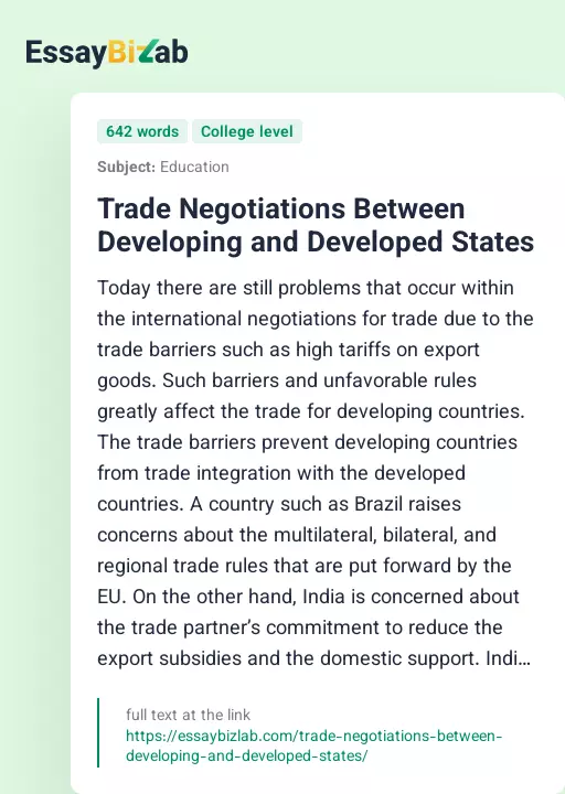 Trade Negotiations Between Developing and Developed States - Essay Preview