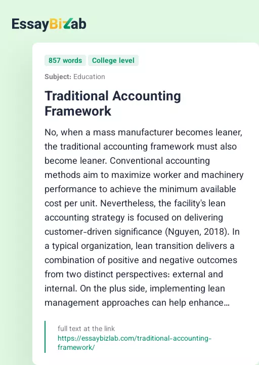 Traditional Accounting Framework - Essay Preview