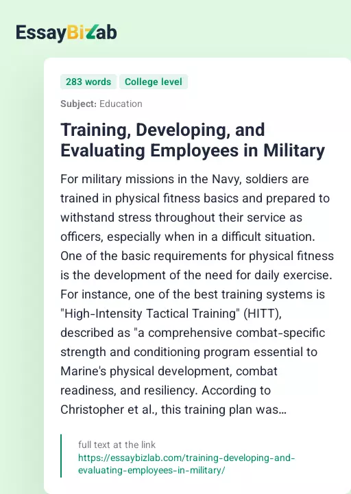 Training, Developing, and Evaluating Employees in Military - Essay Preview