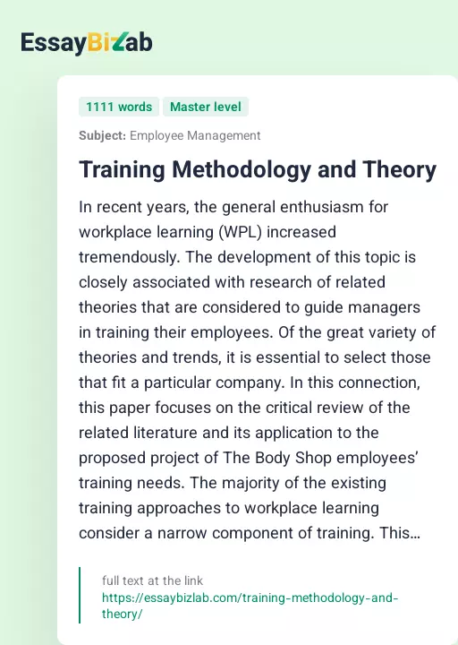 Training Methodology and Theory - Essay Preview