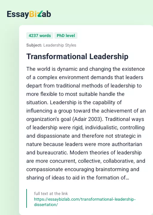 Transformational Leadership - Essay Preview