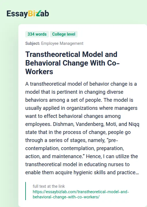 Transtheoretical Model and Behavioral Change With Co-Workers - Essay Preview
