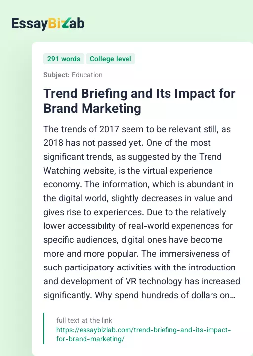 Trend Briefing and Its Impact for Brand Marketing - Essay Preview