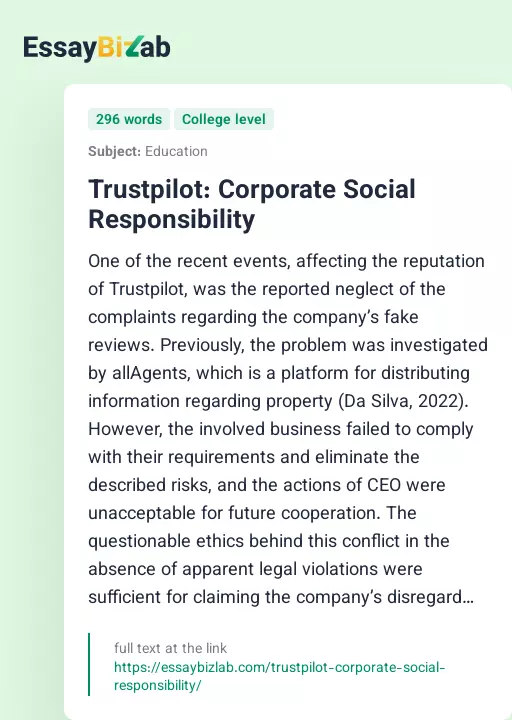 Trustpilot: Corporate Social Responsibility - Essay Preview