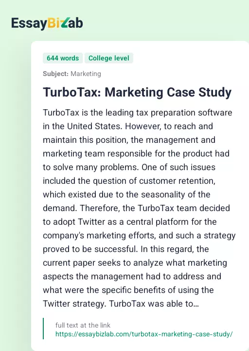 TurboTax: Marketing Case Study - Essay Preview