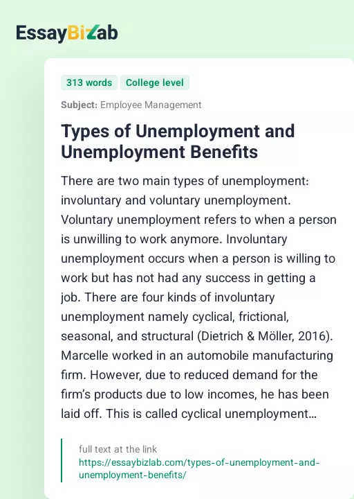 Types of Unemployment and Unemployment Benefits - Essay Preview