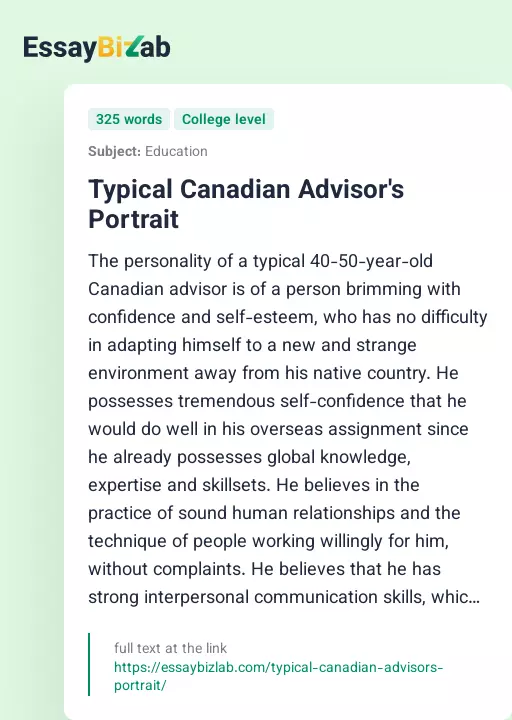 Typical Canadian Advisor's Portrait - Essay Preview